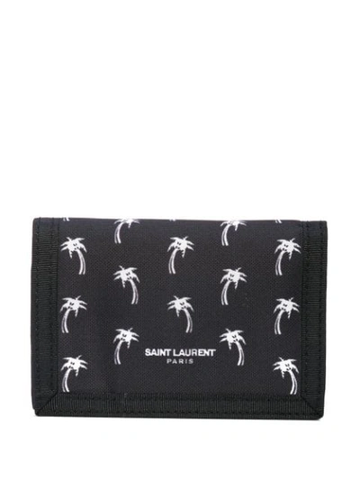 Shop Saint Laurent Palm Tree Print Wallet In Black