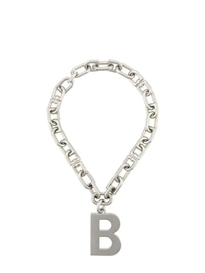 Shop Balenciaga B Chain Necklace In Silver