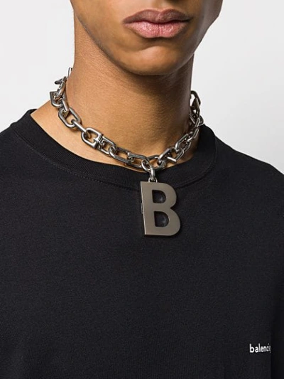 Shop Balenciaga B Chain Necklace In Silver