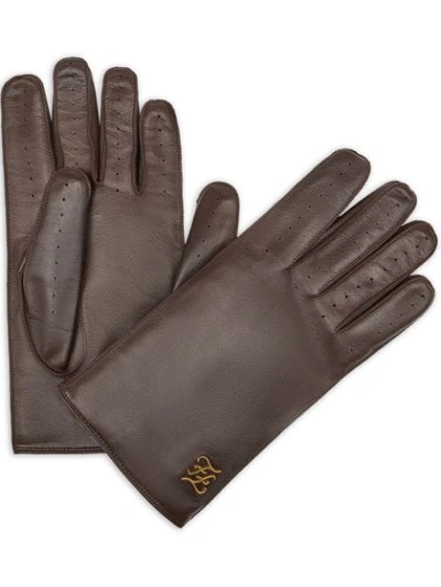 Shop Fendi Ff Logo Appliqué Gloves In Brown