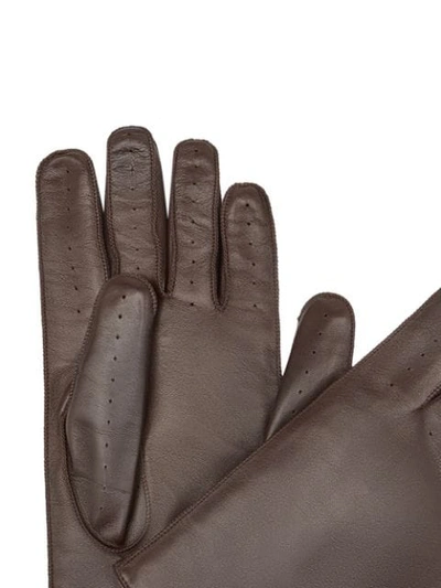 Shop Fendi Ff Logo Appliqué Gloves In Brown