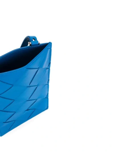 Shop Bottega Veneta Woven Cardholder With Neck Strap In Blue