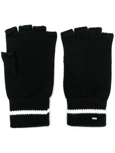 Shop Saint Laurent Fingerless Wool Gloves In Black