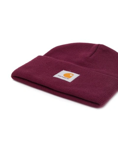 Shop Carhartt Logo Knitted Hat In Red