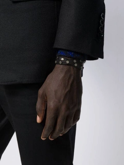 Shop Saint Laurent Nail Stud Double-wrap Bracelet In Black