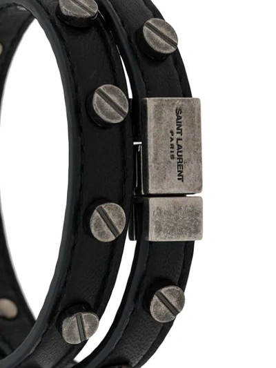 Shop Saint Laurent Nail Stud Double-wrap Bracelet In Black
