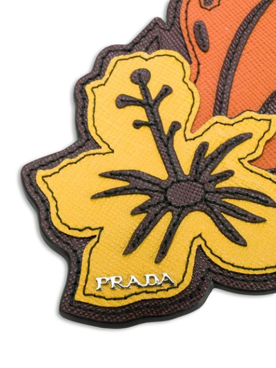 Shop Prada Flower Keyring In Brown