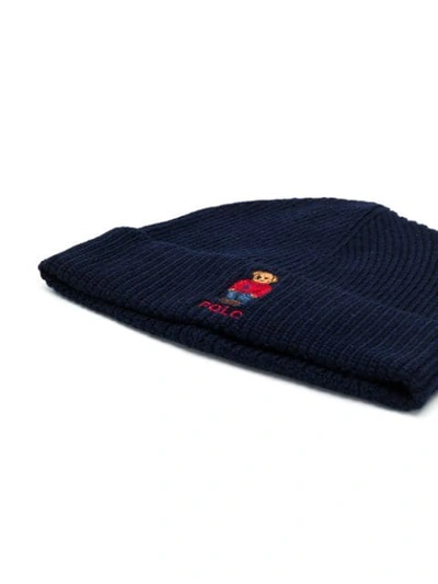 Shop Polo Ralph Lauren Embroidered Bear Knit Beanie In Blue