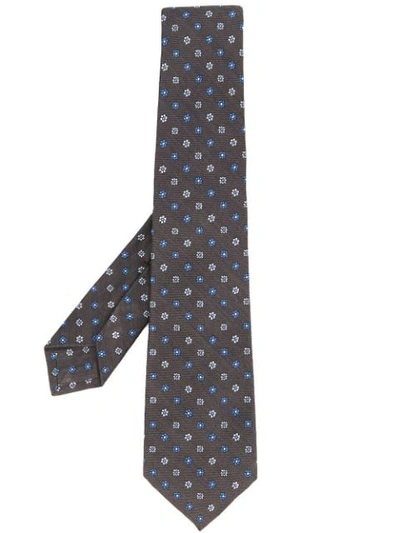 Shop Kiton Floral Embroidered Tie - Grey