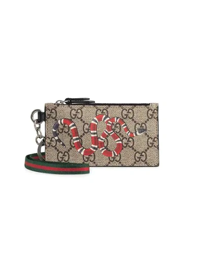 Shop Gucci Kingsnake Print Gg Supreme Card Case In Neutrals