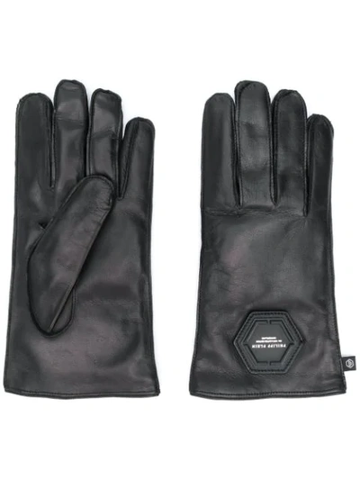 Shop Philipp Plein Logo Plaque Gloves In Black