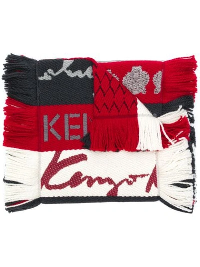 Shop Kenzo Fringed Stripe Scarf In Red