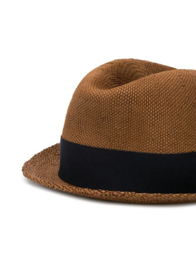 Shop Eleventy Woven Fedora Hat In Brown