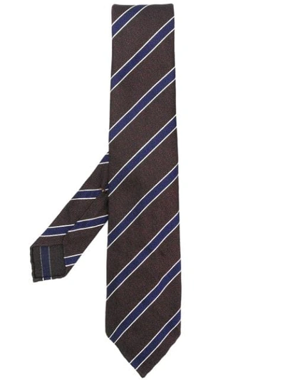 Shop Kiton Stripe Embroidered Tie - Brown