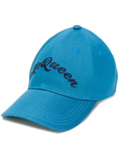 ALEXANDER MCQUEEN LOGO EMBROIDERED BASEBALL CAP - 蓝色