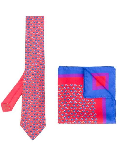 Shop Etro Tortoise Print Tie And Pocket Square - Red