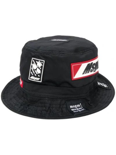 Shop Msgm Patch Bucket Hat In Black