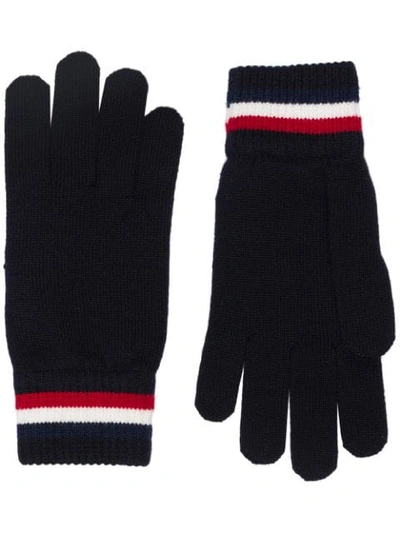 Shop Moncler Stripe-cuff Knitted Gloves In Blue