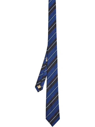 Shop Burberry Modern Cut Striped Silk Tie - Blue