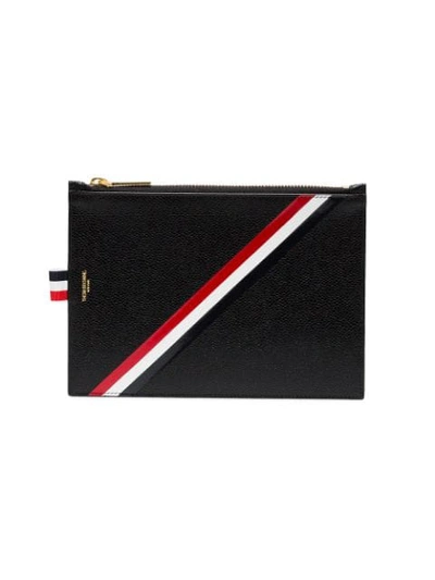Shop Thom Browne Leather Zippered Document Holder In Black