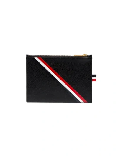 Shop Thom Browne Leather Zippered Document Holder In Black