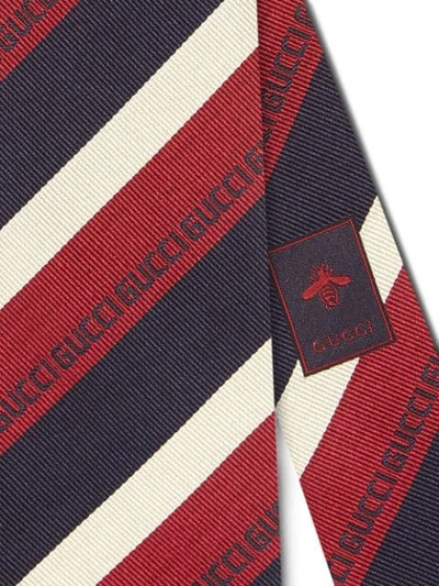 Shop Gucci Pinstripe Silk Tie In Blue