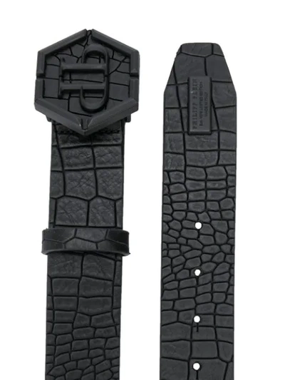 Shop Philipp Plein Crocodile Embossed Belt In Black