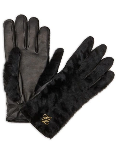 Shop Fendi Ff Logo Appliqué Gloves In F0qa1-black