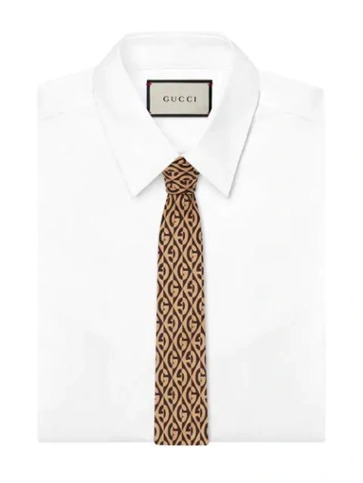 Shop Gucci G Rhombus Print Silk Tie In Brown