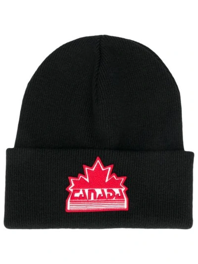 Shop Dsquared2 Maple Leaf Patch Beanie In Black