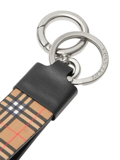 Shop Burberry Small Scale Check And Leather Key Ring In Brown