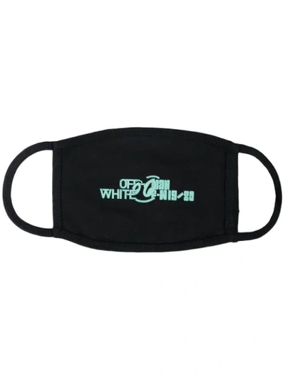 Shop Off-white Logo Print Face Mask In 1041 Black Light Green