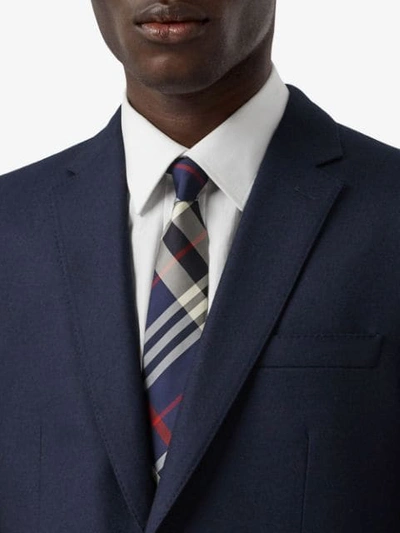 Shop Burberry Classic Cut Check Silk Tie In Blue