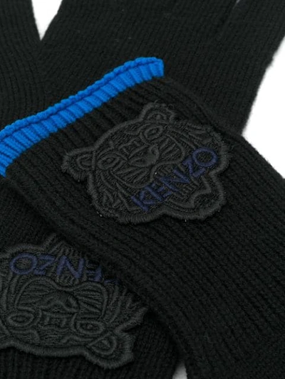 Shop Kenzo Tiger Logo Patch Knitted Gloves In Black