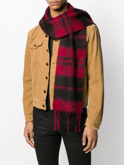 Shop Saint Laurent Checked Winter Scarf In Black