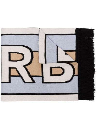 Shop Burberry Logo Stripe Cashmere Scarf In Blue