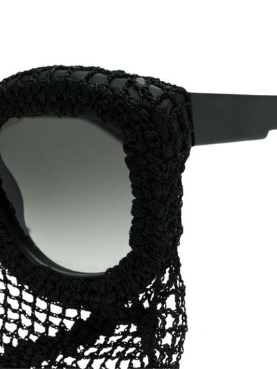 Shop Kuboraum Square Sunglasses With Mesh Drape Detail In Black
