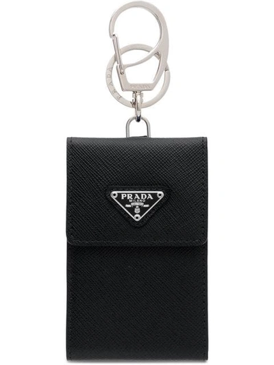 Shop Prada Logo Keyring In Black