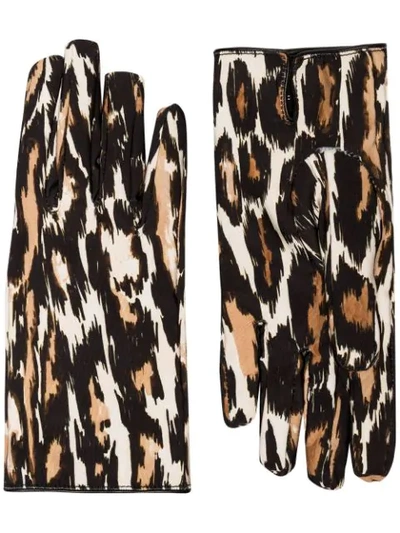 Shop Raf Simons Leopard Print Gloves In Brown