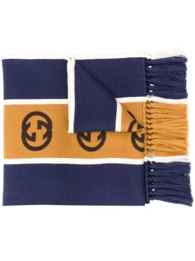 Shop Gucci Scarf With Interlocking G Stripe In Blue