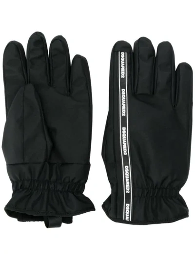 Shop Dsquared2 Logo Stripe Gloves In Black