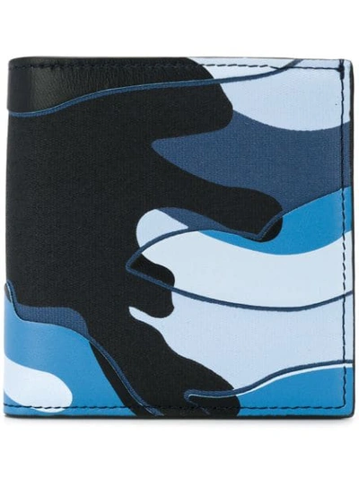 Shop Valentino Camouflage Bifold Wallet In Blue