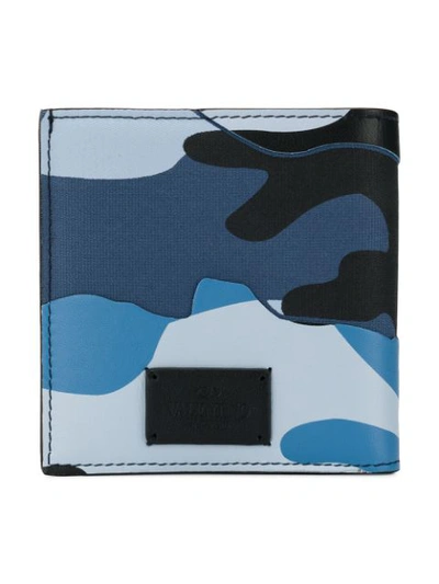 Shop Valentino Camouflage Bifold Wallet In Blue