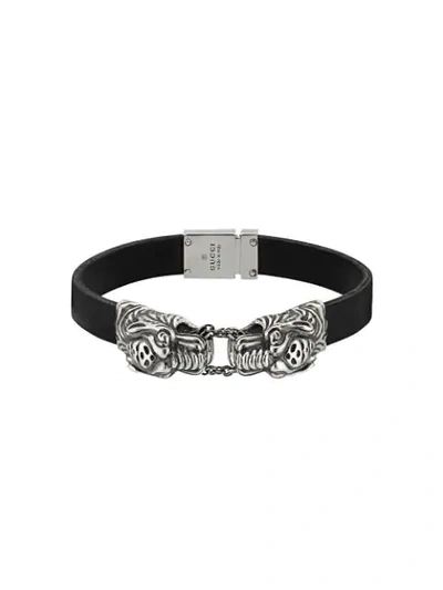 Shop Gucci Engraved Tiger's Head Bracelet In Black