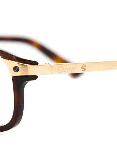 Shop Cartier 'santos' Glasses - Brown