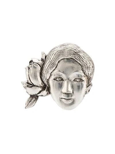 Shop Yohji Yamamoto Flower And Woman Brooch In Silver