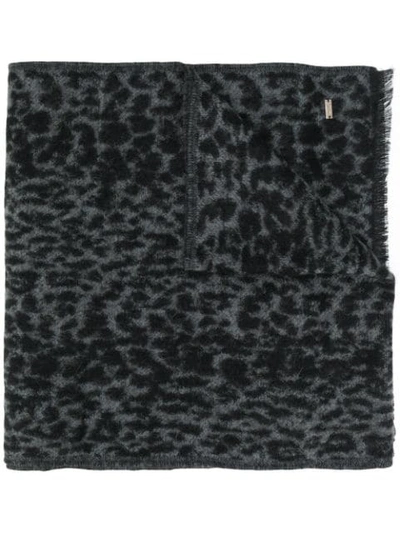 Shop Saint Laurent Animal Print Winter Scarf In Black