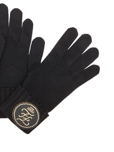 Shop Fendi Cashmere Karligraphy Logo Patch Gloves In Black