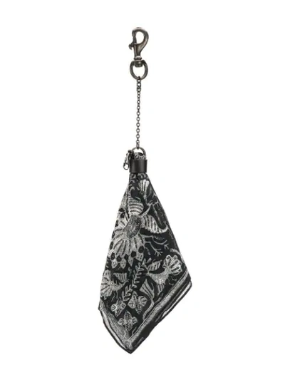 Shop Yohji Yamamoto Floral Print Keyring Scarf In Black ,grey