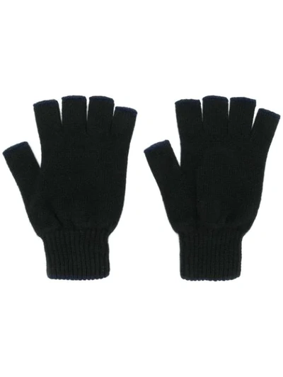 Shop Pringle Of Scotland Fingerless Knitted Gloves - Blue